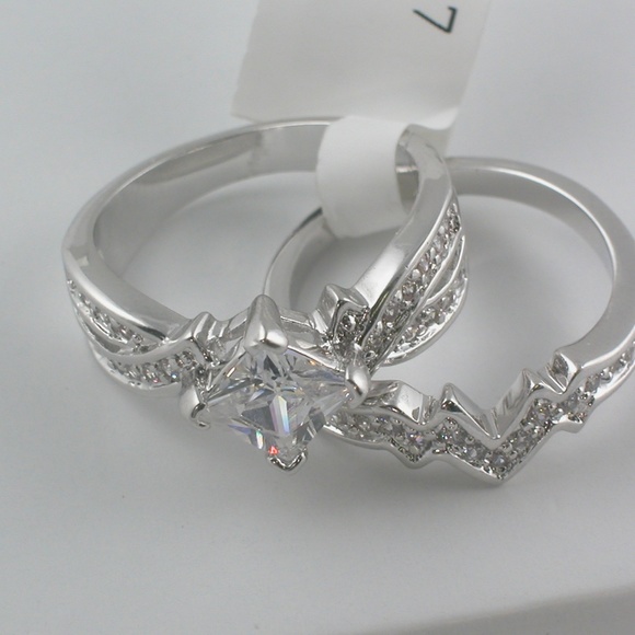 Princess cut Wedding Ring Set 18k plated size 9 - Picture 3 of 5